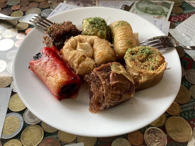 A plate of traditional baklava shared during the tour